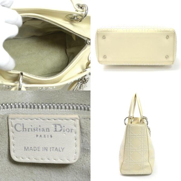 99257a 4 Christian Dior Cannage Lady Dior Handbag Leather Ivory White