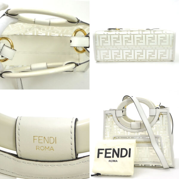 99258f 4 Fendi 2Way Runaway Shopping Bag FF Vinyl Leather White