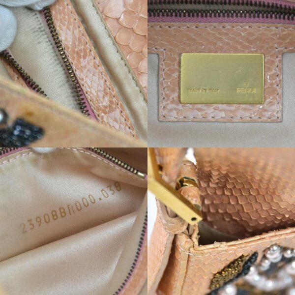 99400f 9 c Fendi Shoulder Bag Python Rhinestones Pearl Beads Beige Multicolor