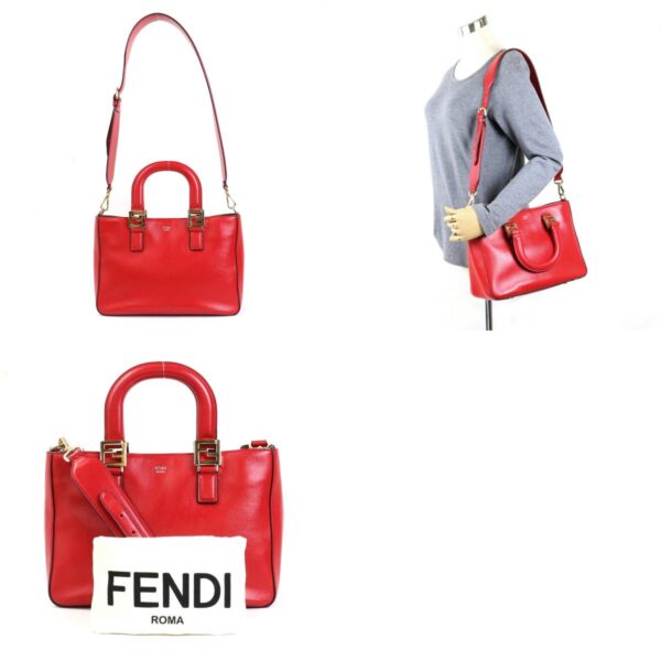 99618g 13 c Fendi FF Tote Shoulder Bag Small Leather Red