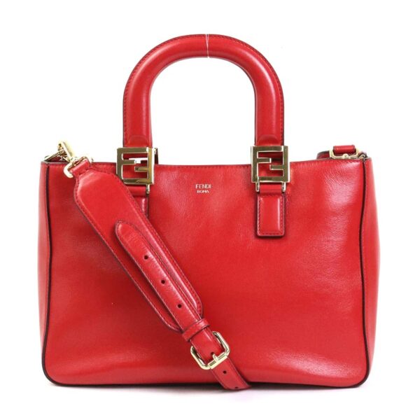 99618g Fendi FF Tote Shoulder Bag Small Leather Red