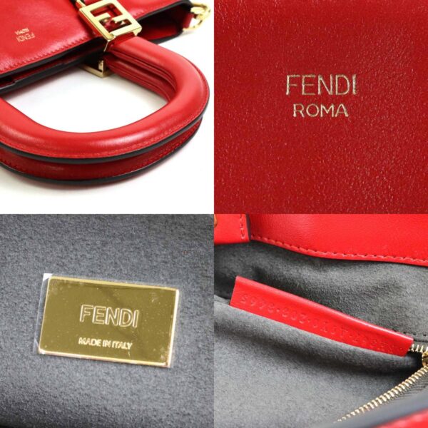 99618g 9 c Fendi FF Tote Shoulder Bag Small Leather Red