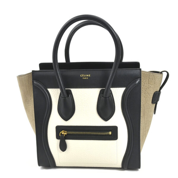 99755g Celine Luggage Micro Shopper Handbag Leather Suede Black Beige Ivory