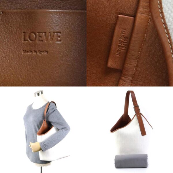 99804g 10 c Loewe Balloon Canvas Leather Shoulder Bag White Brown