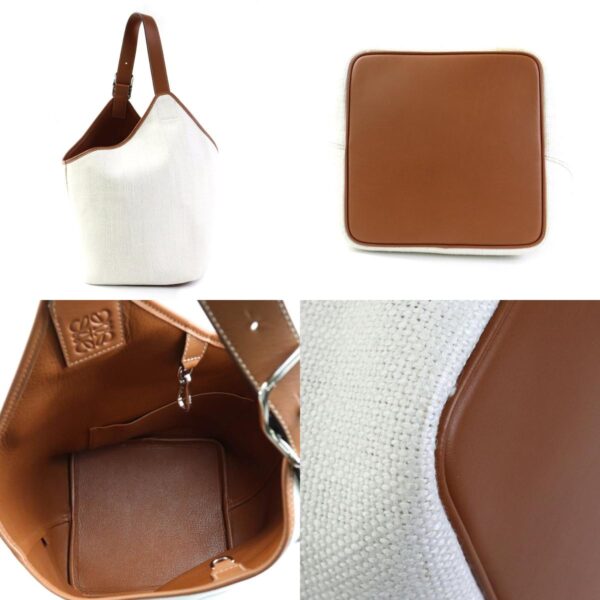 99804g 2 c Loewe Balloon Canvas Leather Shoulder Bag White Brown