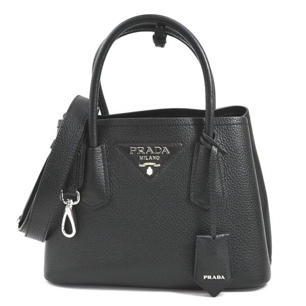 99833f Prada Double Leather Mini Bag Crossbody Shoulder Bag Black