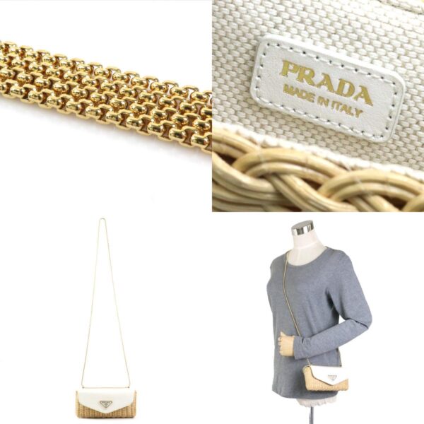 99890f 13 c Prada Crossbody Shoulder Bag Straw Leather White Beige