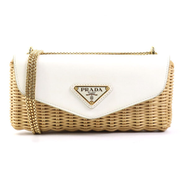 99890f Prada Crossbody Shoulder Bag Straw Leather White Beige