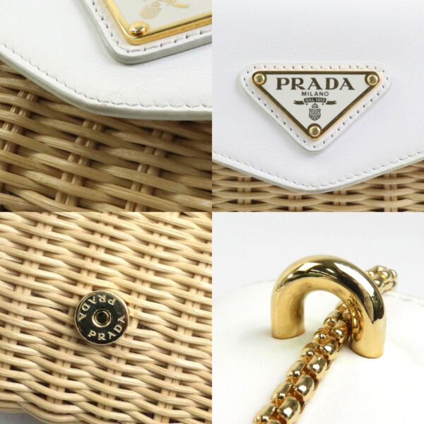 99890f 9 c Prada Crossbody Shoulder Bag Straw Leather White Beige