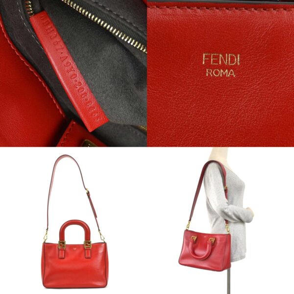 99953g 13 c Fendi FF Tote Shoulder Bag Small Leather Red