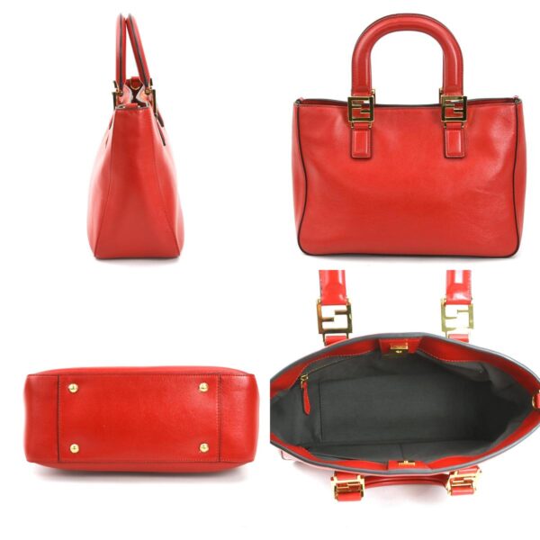 99953g 1 c Fendi FF Tote Shoulder Bag Small Leather Red