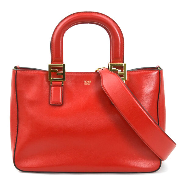 99953g Fendi FF Tote Shoulder Bag Small Leather Red