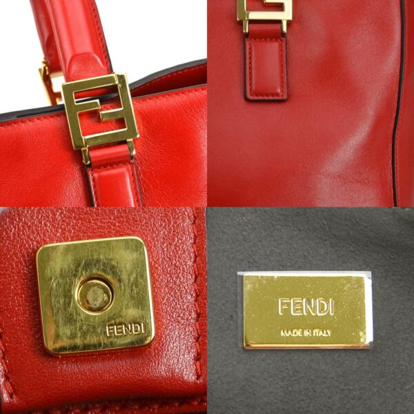 99953g 9 c Fendi FF Tote Shoulder Bag Small Leather Red