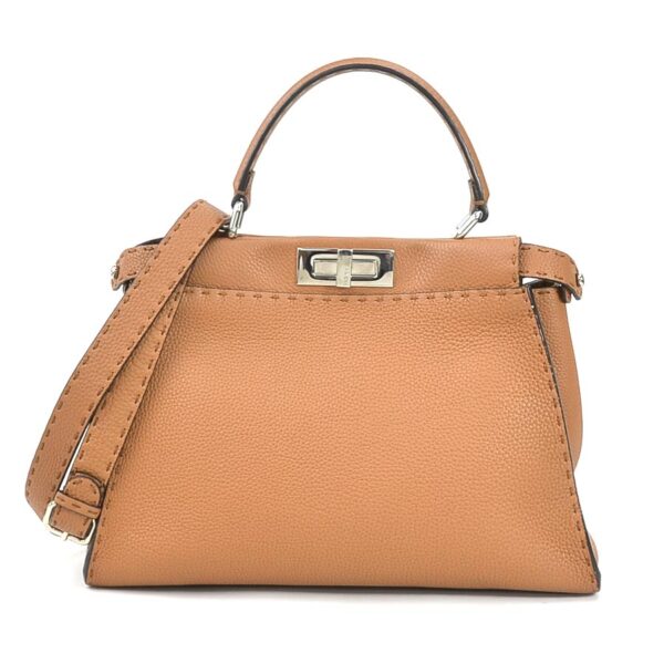 a0037 Fendi Peekaboo Selleria Shoulder Bag Leather Camel