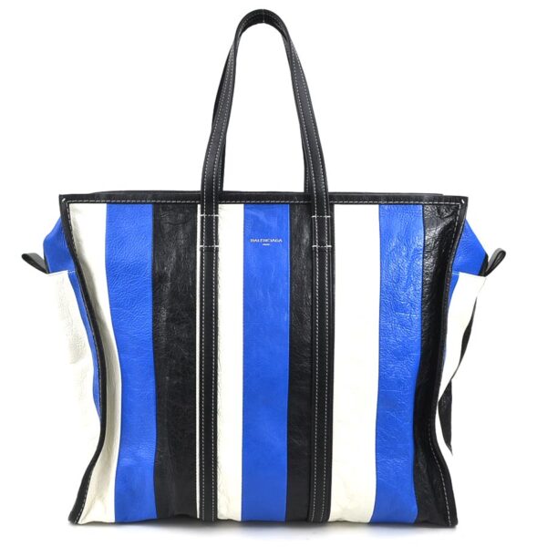 a0242 Balenciaga Leather Bazaar Shopper Bag Blue White Black