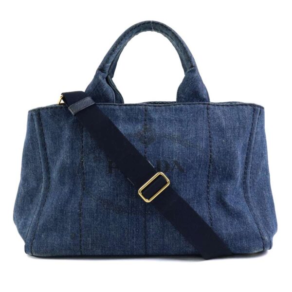 a0271 Prada Denim Canvas Tote Bag Blue