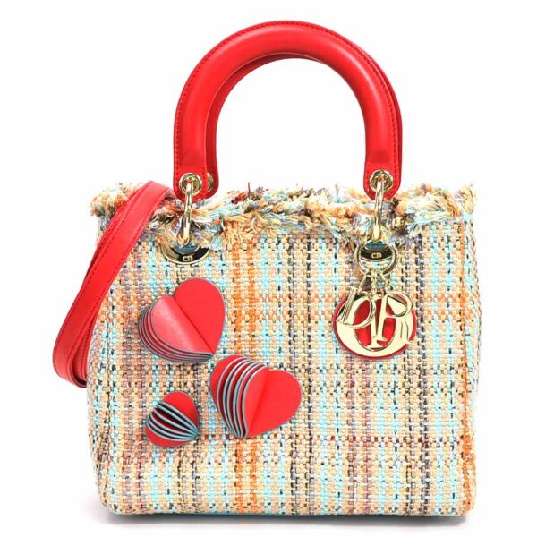 a10045a Christian Dior Lady Dior Handbag Tweed Red