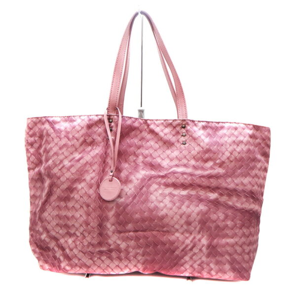 a23 2461 1 Bottega Veneta Intrecciolusion Nylon Tote Bag Leather Pink