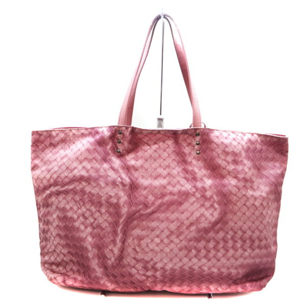 a23 2461 2 Bottega Veneta Intrecciolusion Nylon Tote Bag Leather Pink