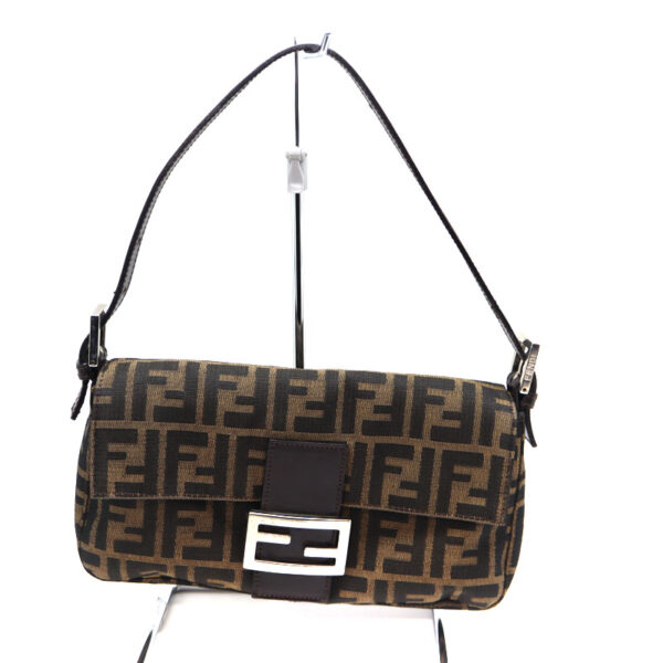 a23 444 1 Fendi Mamma Bucket Zucca Pattern Canvas Leather Brown