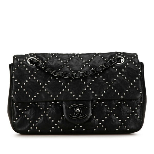 akxv166pj1zznj4j 1 Chanel Mini Matelasse Studded Chain Shoulder Bag Lambskin Black