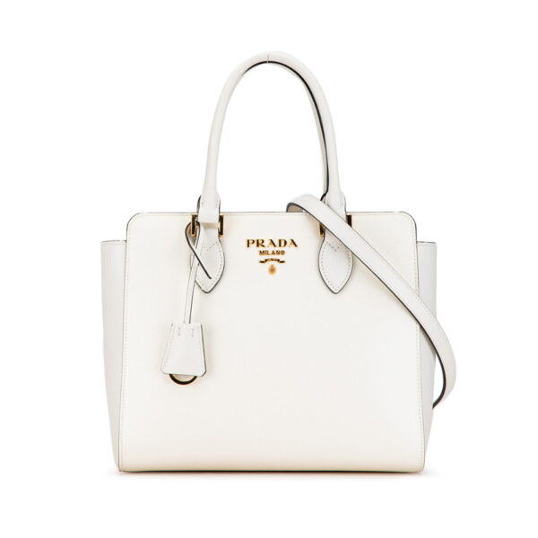 amo8jr4265lo5nv0 1 Prada Saffiano 2WAY Shoulder Bag White