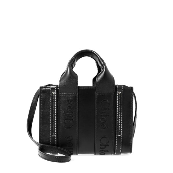 bag0206 01 Chloe Woody Mini Tote Bag Leather Black