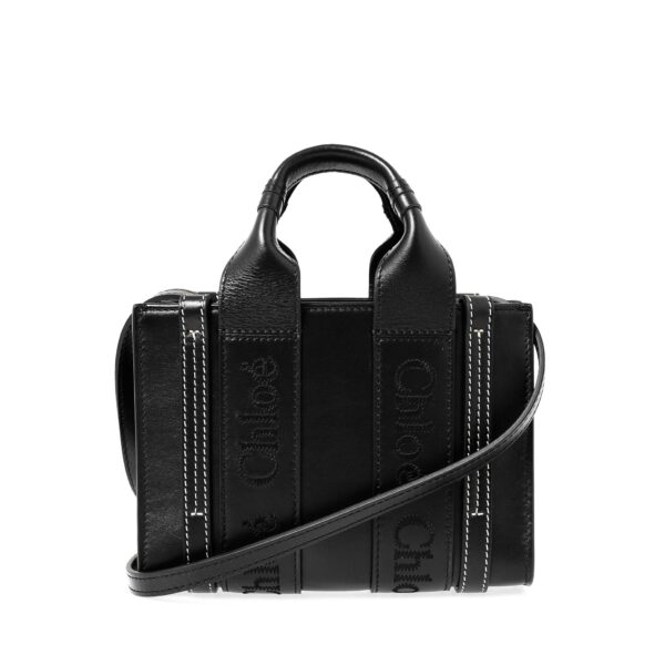 bag0206 03 Chloe Woody Mini Tote Bag Leather Black