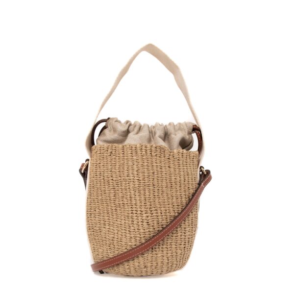 bag0208 04 Chloe Woody Small Basket Bag Leather Canvas White Brown