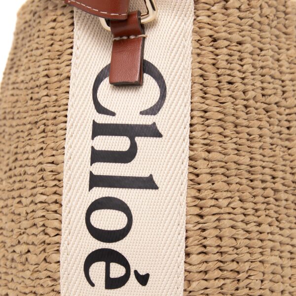 bag0208 07 Chloe Woody Small Basket Bag Leather Canvas White Brown