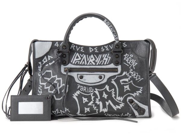 bc505550 0fe1t 1190 Balenciaga Graffiti Classic City Shoulder Bag Gray