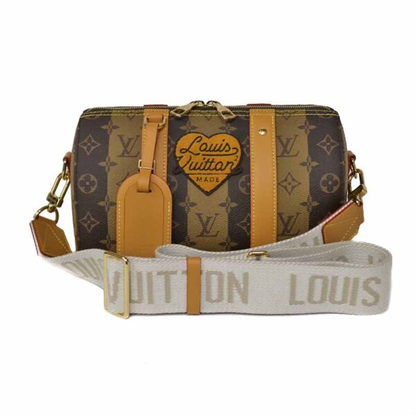 c22 2826 1 Louis Vuitton NIGO City Keepall Shoulder Bag Monogram Striped Canvas Brown