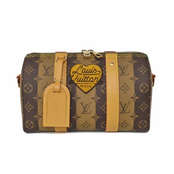 c22 2826 2 Louis Vuitton NIGO City Keepall Shoulder Bag Monogram Striped Canvas Brown