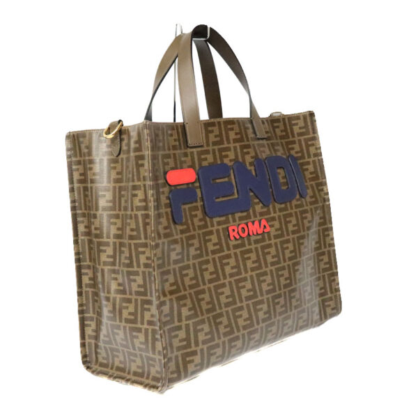 c22 2852 3 Fendi FILA Collaboration Zucca Tote Bag Leather Brown Navy