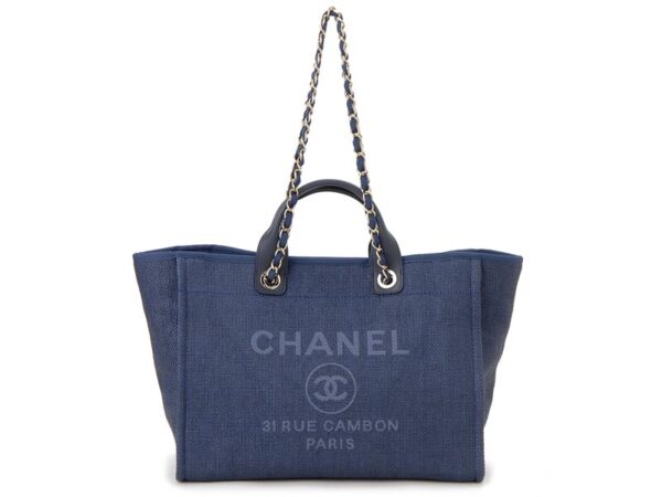 ch66941 y84117 5b749 Chanel Chain Shoulder Canvas Tote Bag Navy