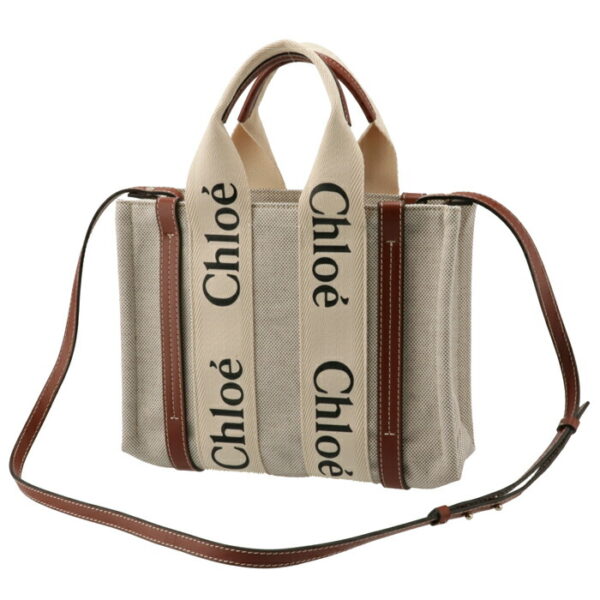 chc21ws397e6690u 2 Chloe Woody Small Shoulder Bag Canvas White Brown