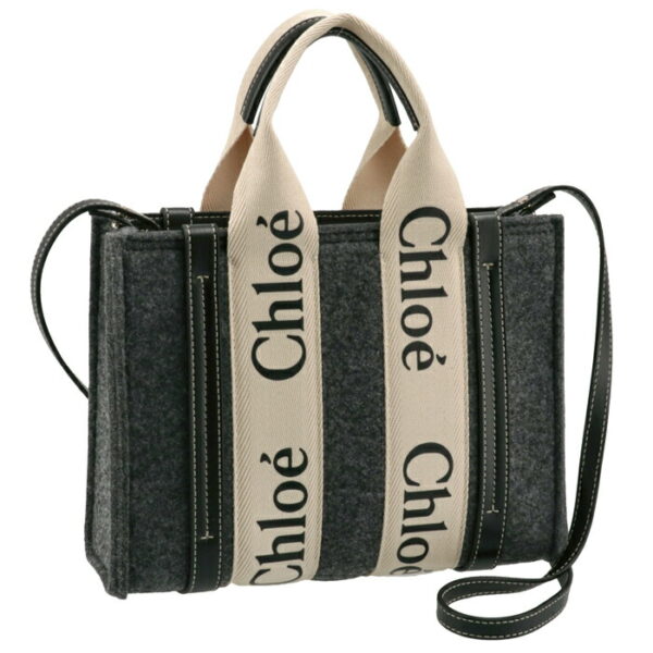 chc21ws397f37053 Chloe Woody Small Shoulder Bag Recycled Felt Gray