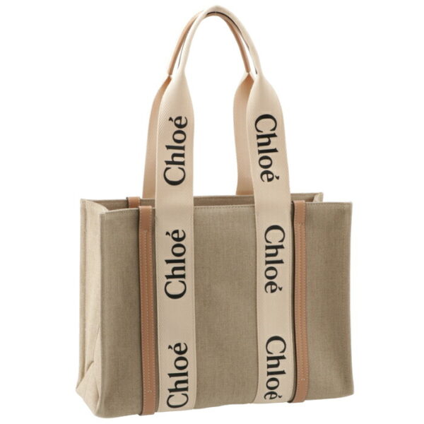 chc22as383i2690z Chloe Woody Medium Canvas Tote White Navy