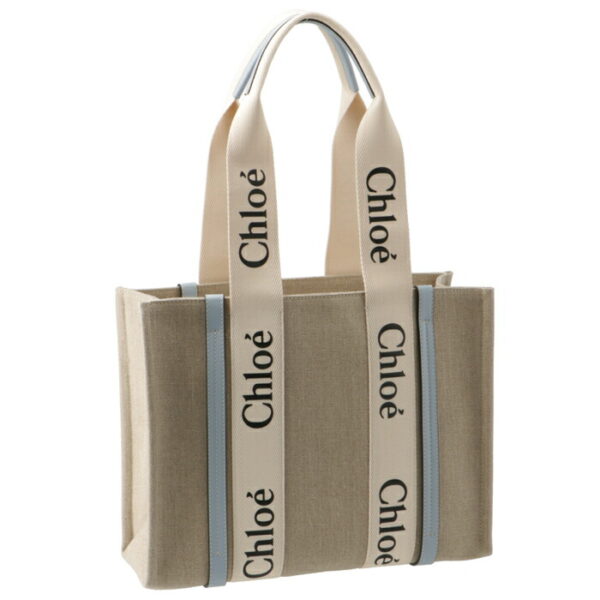 chc22as383i2691k Chloe Woody Medium Canvas Tote White Gray