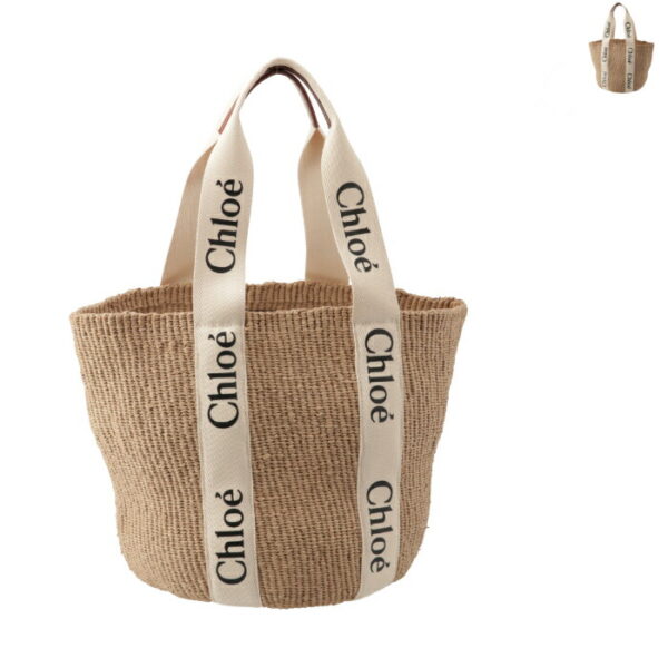 chc22ss380g55 Chloe Woody Large Basket Canvas Bag White Brown