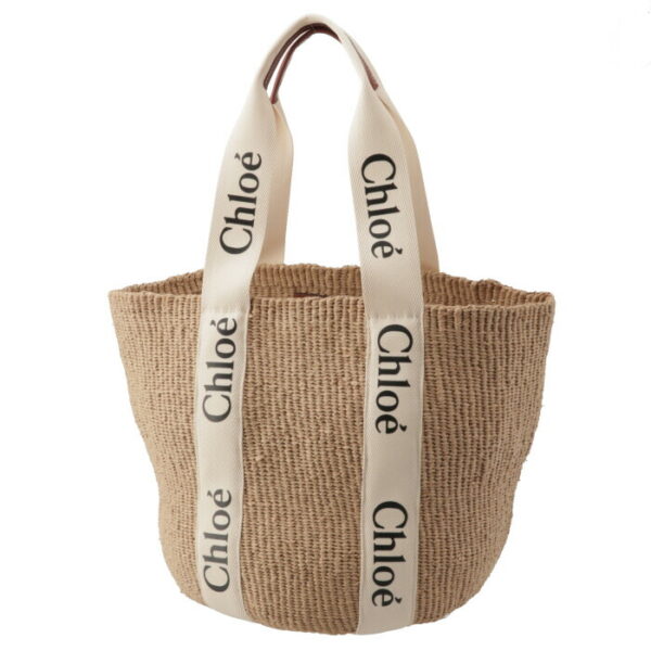 chc22ss380g55 1 Chloe Woody Large Basket Canvas Bag White Brown