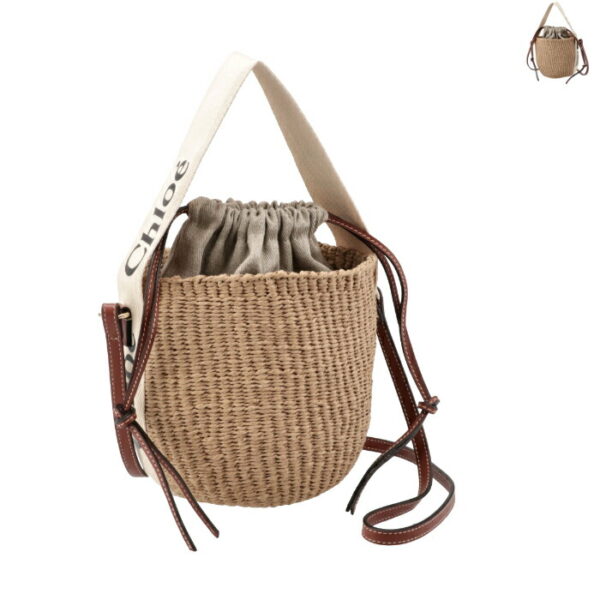 chc22ss381g55 Chloe Woody Small Basket Crossbody Canvas White Brown