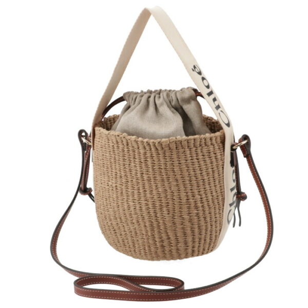 chc22ss381g55 2 Chloe Woody Small Basket Crossbody Canvas White Brown