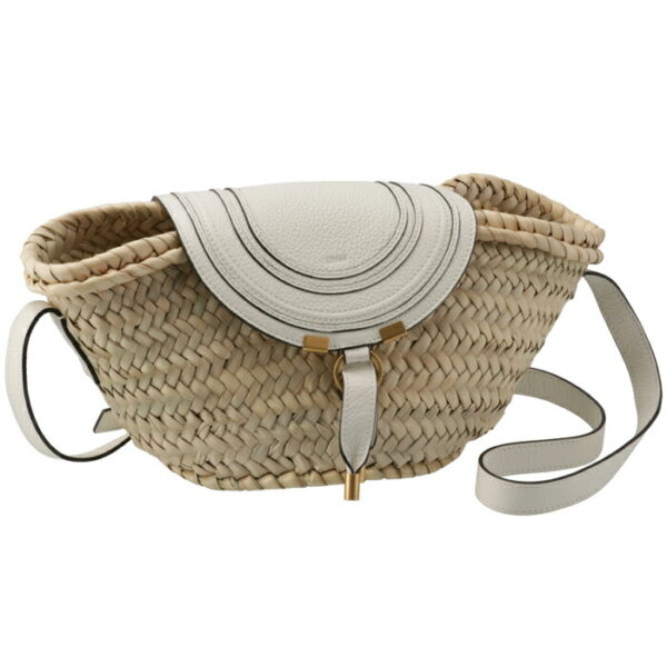 chc22ss729g58101 Chloe Marcie Small Basket Raffia Crossbody Bag White