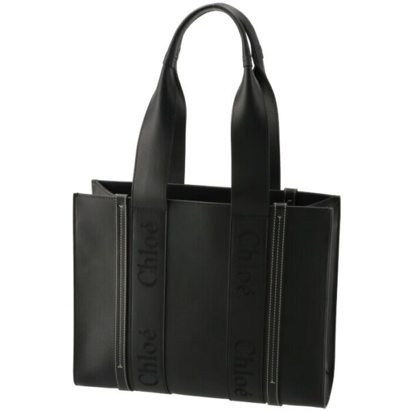 chc22ws383i60 1 Chloe Woody Medium Leather Tote Bag Black