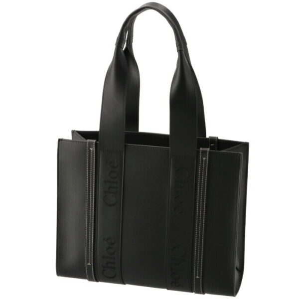 chc22ws383i60 2 Chloe Woody Medium Leather Tote Bag Black