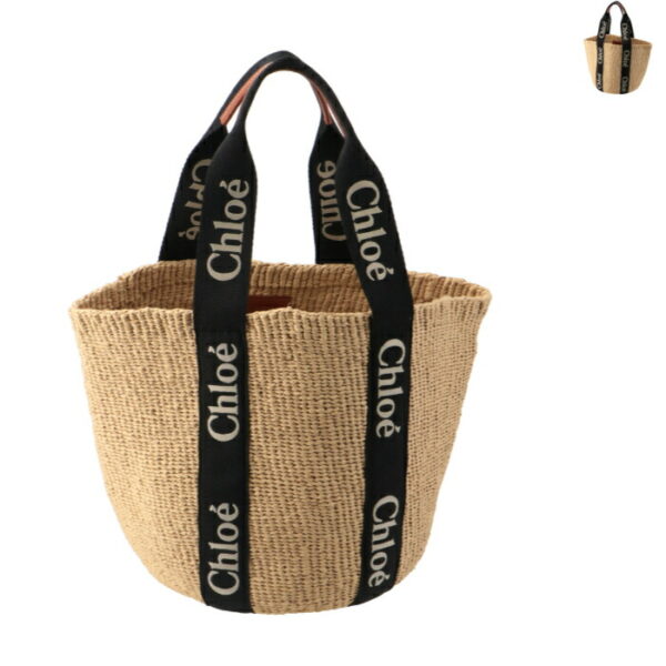 chc23as380l18 Chloe Woody Large Basket Canvas Tote Black Beige