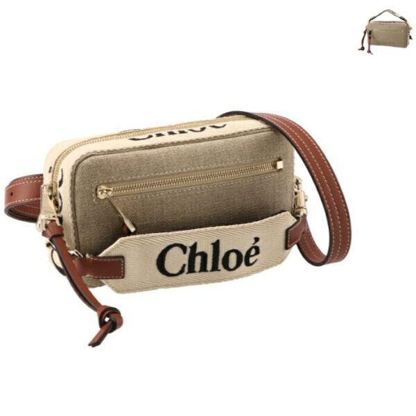 chc23as432l06 Chloe Woody Belt Bag Canvas Beige Brown