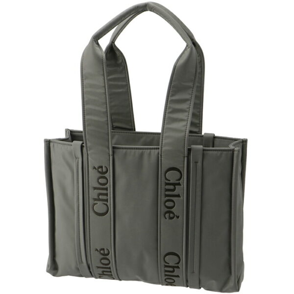 chc23ws383l41 1 Chloe Woody Medium Tote Bag Recycled Nylon Gray