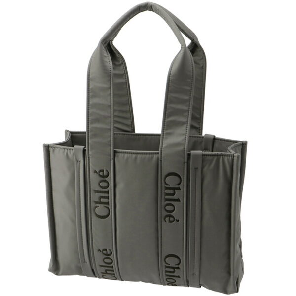 chc23ws383l41 2 Chloe Woody Medium Tote Bag Recycled Nylon Gray